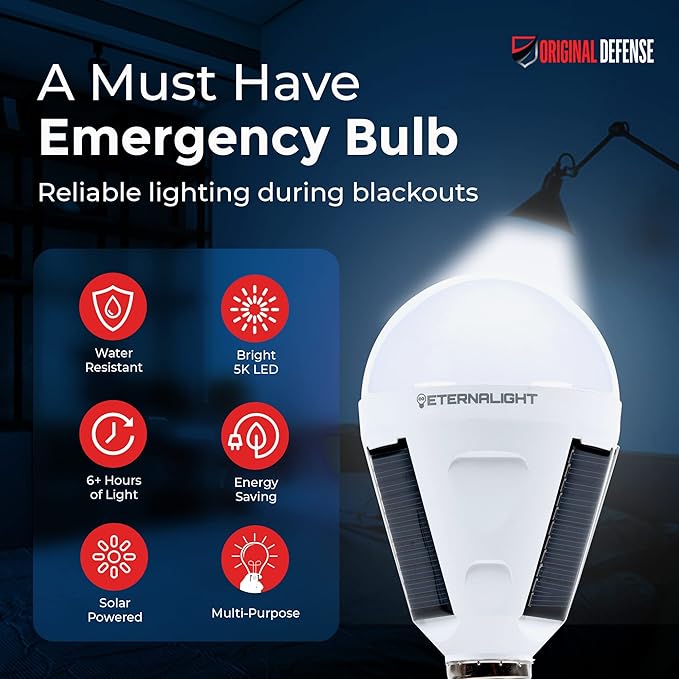 Original Defense EternaLight Rechargeable LED Bulbs (8 Count) - Emergency Light Bulbs with Battery