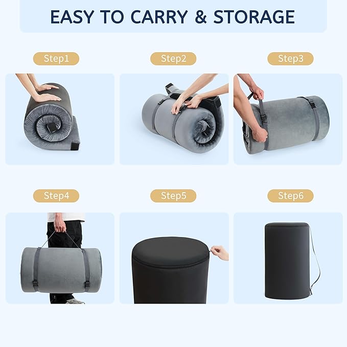 HomeMate CertiPUR-US Memory Foam Camping Mattress Pad Portable Roll Up Mattress for Adults Sleeping