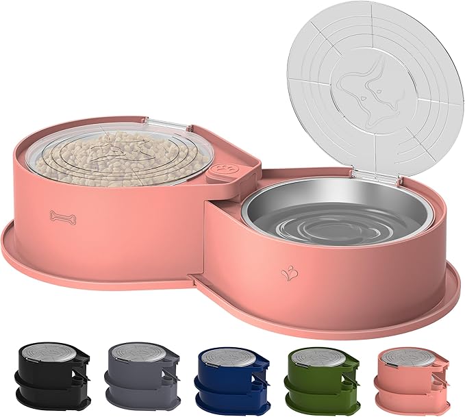 Stainless Steel Dog Bowl Set with Lids, 304 Metal Dual Food & Water Bowls for Dogs & Cats, Large