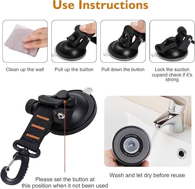 CONBOLA Suction Cups Hooks 4 Pieces Outdoor Car Camping Essentials Heavy Duty Upgraded Tie Down