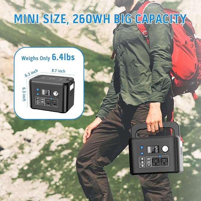 Portable Power Station 350W, Powkey 260Wh/70,000mAh Backup Lithium Battery, 110V Pure Sine Wave