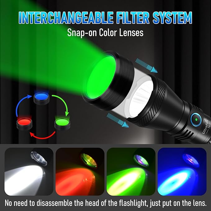 ULTRAFIRE Police Tactical Flashlight with Holster for Duty Belt, 1800 Lumen LED Rechargeable