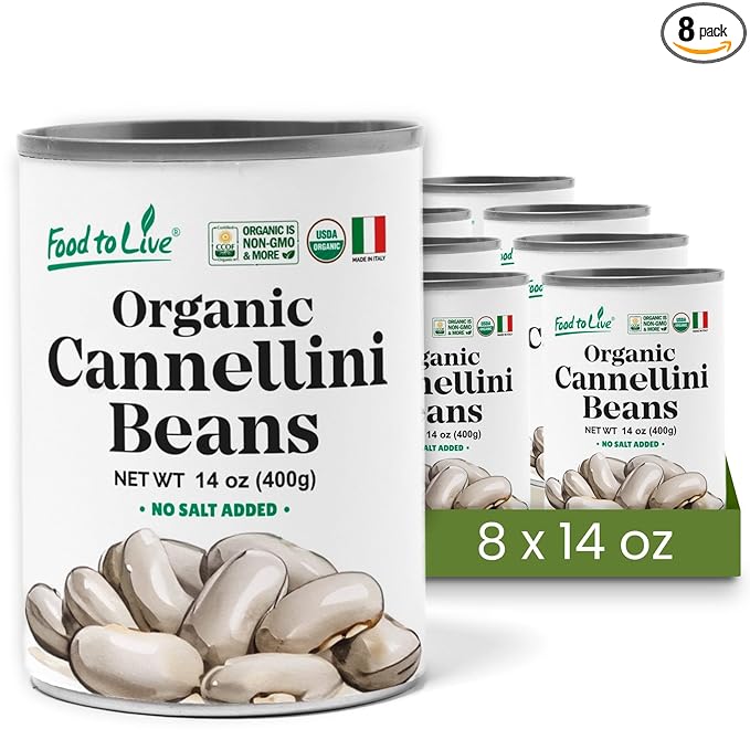 Food to Live Organic Italian Canned Cannellini Beans, 14 oz (Pack of 8) - Unsalted Non-GMO White