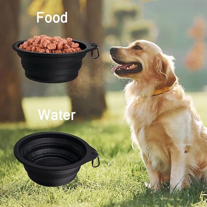 PetBonus 2-Pack Silicone Collapsible Dog Bowls, BPA Free Dishwasher Safe, Portable Foldable