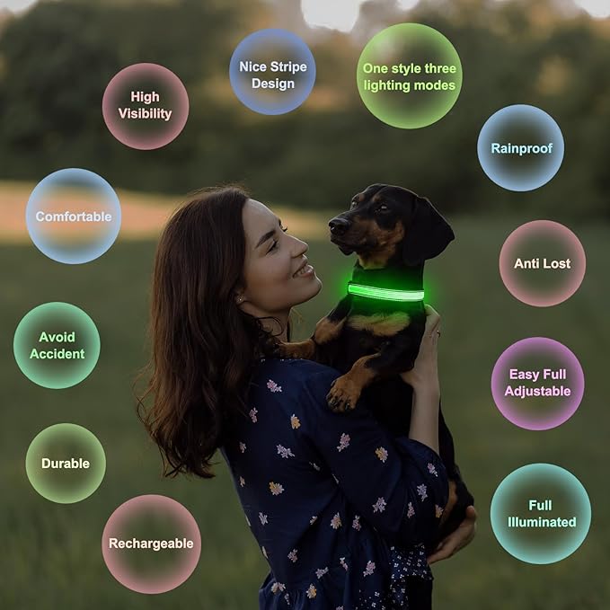 Multi-Color Light up Dog Collar, YFbrite USB Rechargeable LED Puppy Collar Super Bright Adjustable