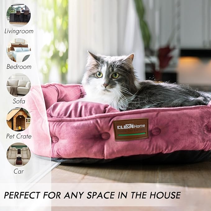 ClevaHome Cat Dog Bed for Small Pets up to 15lbs - Round Cat Beds for Indoor Cats, Machine Washable