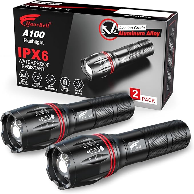 HAUSBELL A100 LED EDC Flashlights High Lumens,Bright, Zoomable, Waterproof, Powerful, Emergency