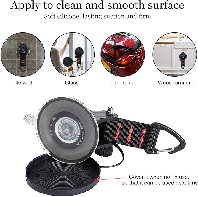 CONBOLA Suction Cup Hooks Heavy Duty 4 Pieces Car Camping Essentials Upgraded Tie Down Suction Cup