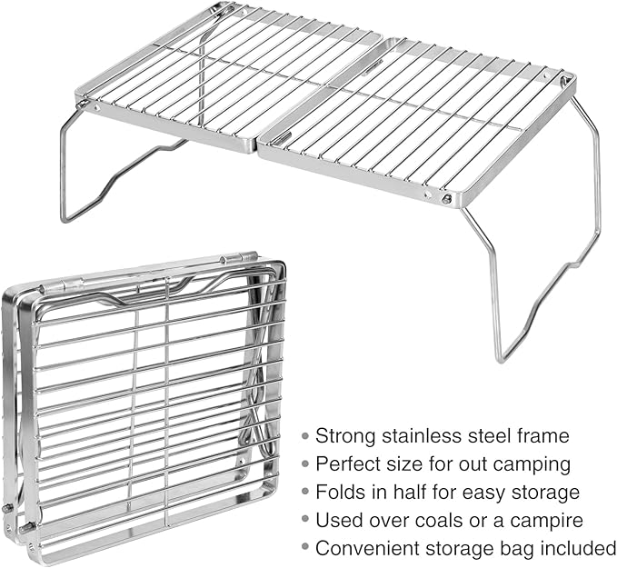 REDCAMP Folding Campfire Grill 304 Stainless Steel Grate, Adjustable Height Portable Camping Grill