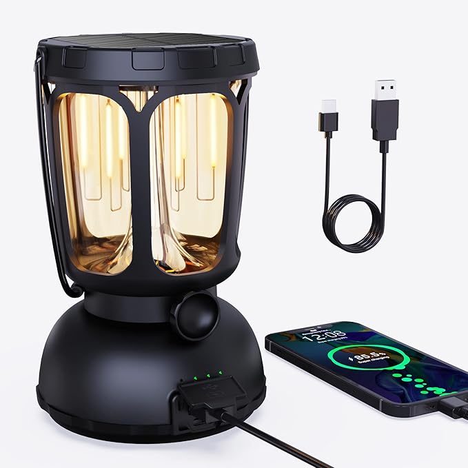 Raynic 6000 LED Camping Lantern Rechargeable, 650LM Hand Crank Solar Camping Light, Portable