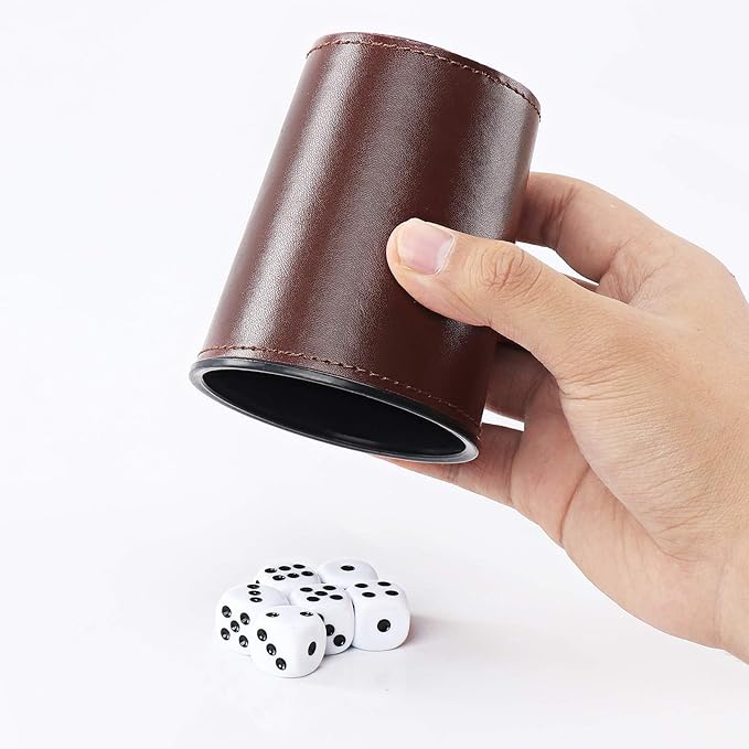 5X Dice Cup Set, PU Leather Dice Shaker Cups with 30 Dices for Bar Party Yahtzee Farkle Dice Games