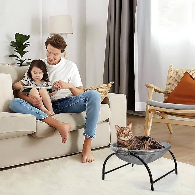 Raised Cat Hammock Bed, Standing Cat Cot with Washable Mesh, Pet Bed for for Kittens, 17.1 x 17 x