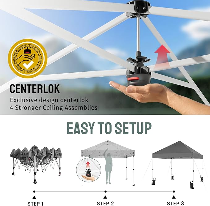 CROWN SHADES Pop Up Canopy Tent, 8x8 Commercial Canopy Tent with 4" Wheels, 4 Upgraded Weights