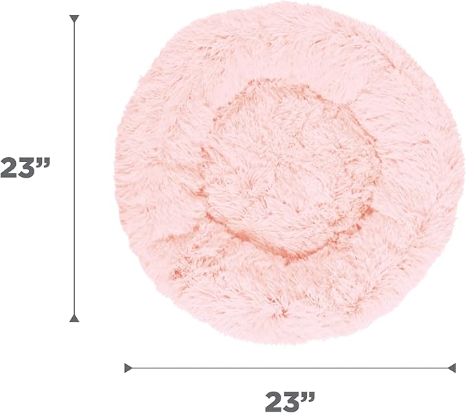 Best Friends by Sheri Original Calming Donut Dog and Cat Bed, Shag Faux Fur, Cotton Candy Pink