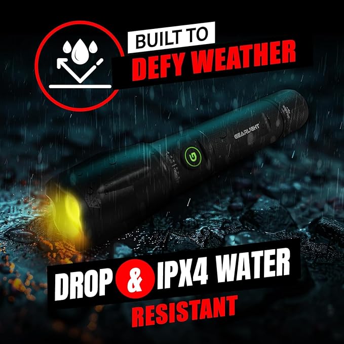 GearLight S1000 LED Tactical Flashlight - High Lumens, USB-C Fast Charging, Dual-Button, IPX4