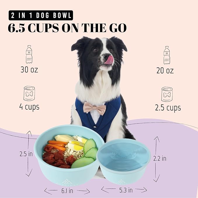 AVERYDAY 50 Oz Travel Dog Bowls with Lids, 2-in-1 Portable Pet Bowls for Food and Water, Leakproof