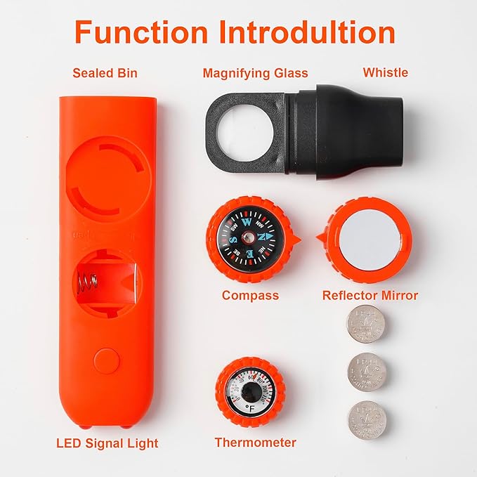 Emergency Survival Safety Whistle，Whistle for Kids with Lanyard,Compass,Thermometer,Ideal for
