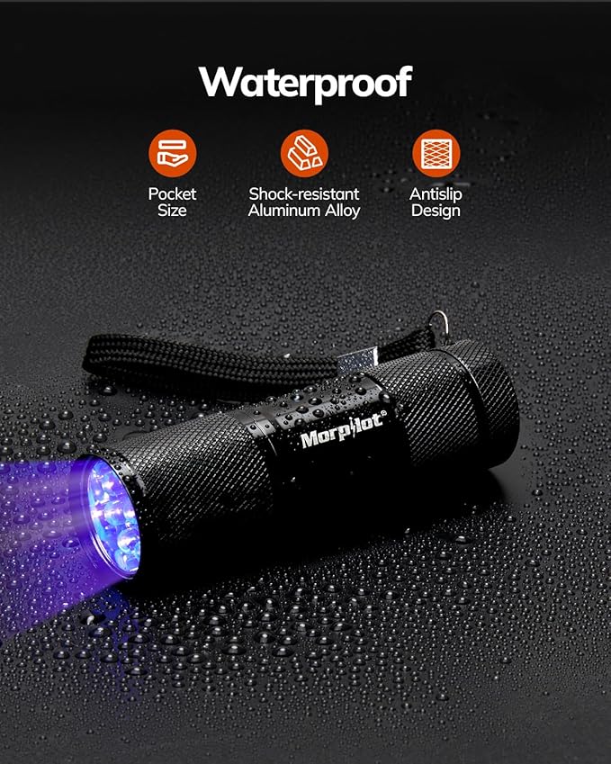 Morpilot Black Light Flashlight Mini UV Flashlight: 395nm Blacklight Flashlights, 9 Led Pet Urine