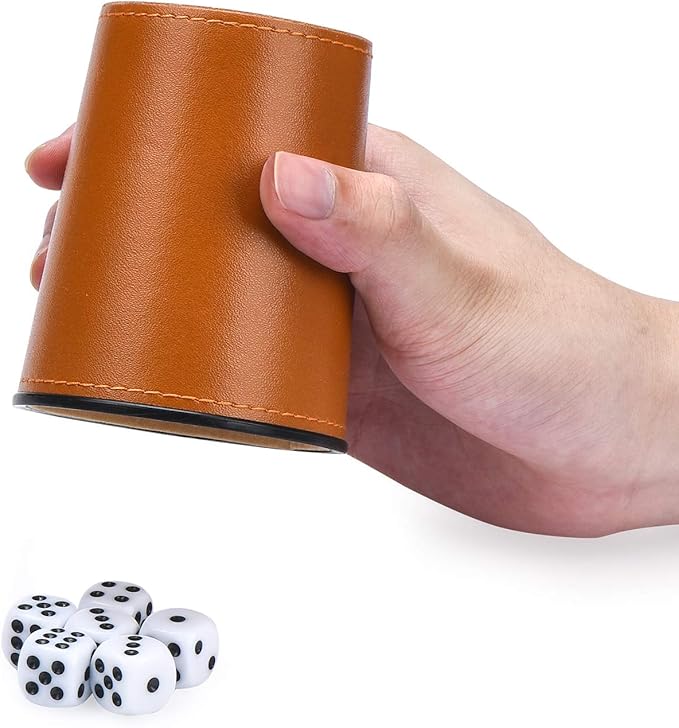 Leather Dice Cup Set, 5 Black Dice Cups + 25 Dices + Exclusive Storage and Transport Case Made of