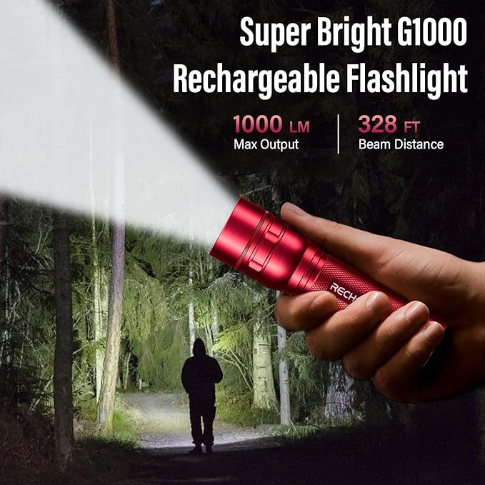 RECHOO Rechargeable Flashlights High Lumens, G1000 Super Bright Flash Light, Small Zoomable LED