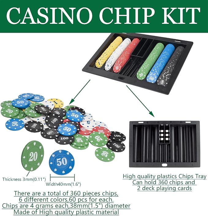 Super Casino Game Set: 6 Deck Shuffler+360pcs Chips+8 Poker Cards+Card Shoe+Chip