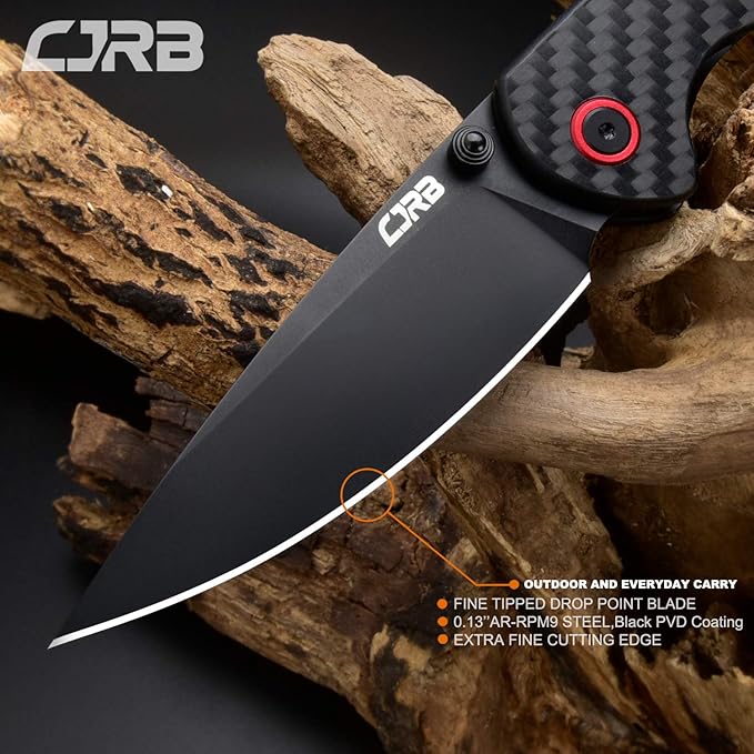 CJRB CUTLERY Folding Knife Feldspar(J1912) AR-RPM9 Powder Steel Black PVD Blade Carbon fiber Handle
