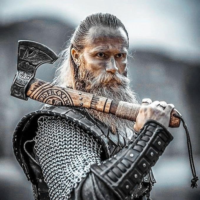 Hand Forged Viking Axe – Carbon Steel Blade with Ash Wood Handle and Leather Sheath, Camping