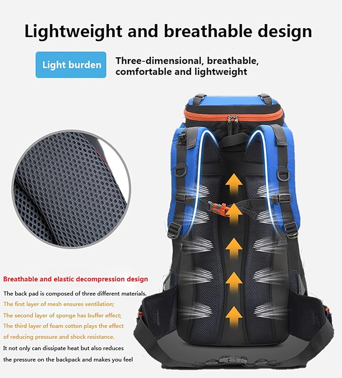 Bseash 60L Hiking Camping Backpack with Rain Cover, Waterproof Large Capacity Outdoor Sport Travel