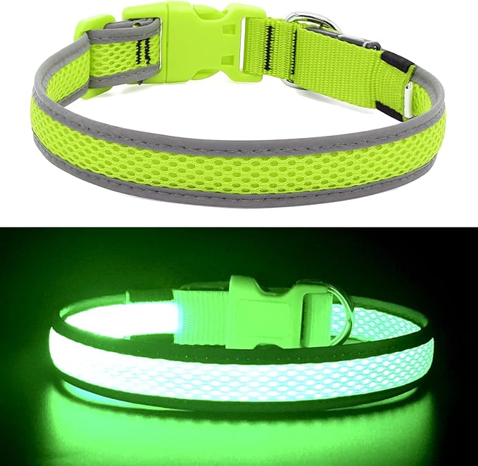 YFbrite Light up Dog Collar, USB Rechargeable LED Puppy Collar Super Bright Adjustable Glowing Dog