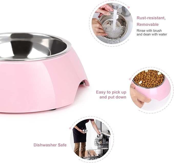 Double Dog Bowls Set ??Non-Slip Pet Food & Water Dishes with Resin Stand, Includes Small (1 Cup) &