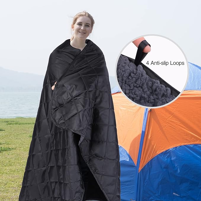 REDCAMP Large Camping Blanket with Sherpa Lining, Cold Weather Warm Outdoor Blanket Windproof for