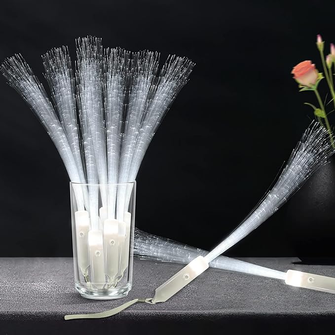 M.best 12pcs Glow Sticks Party Supplies, 3 Flashing Modes Glow in The Dark White Fiber Optic Wands