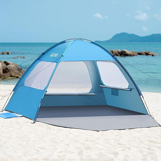 OutdoorMaster Beach Tent for 3/4 Person - Easy Setup Sun Shade Shelter, Portable Beach Shade Sun