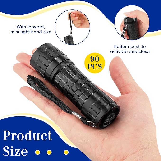 90 Pcs Mini Flashlight 9 LED Handheld Torch Bulk Kids Flashlight Plastic Handheld Flashlights with