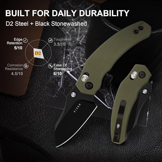 Kizer Mini Bulldog Pocket Knife, 2.5??D2 Sheepsfoot Blade Folding Knife, G10 Handle Clutch Lock