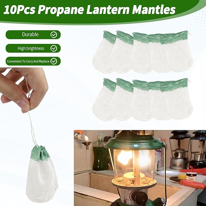 10 Propane Lantern Mantles and 1 Lantern Glass Globe Replacement Parts, Compatible with Coleman