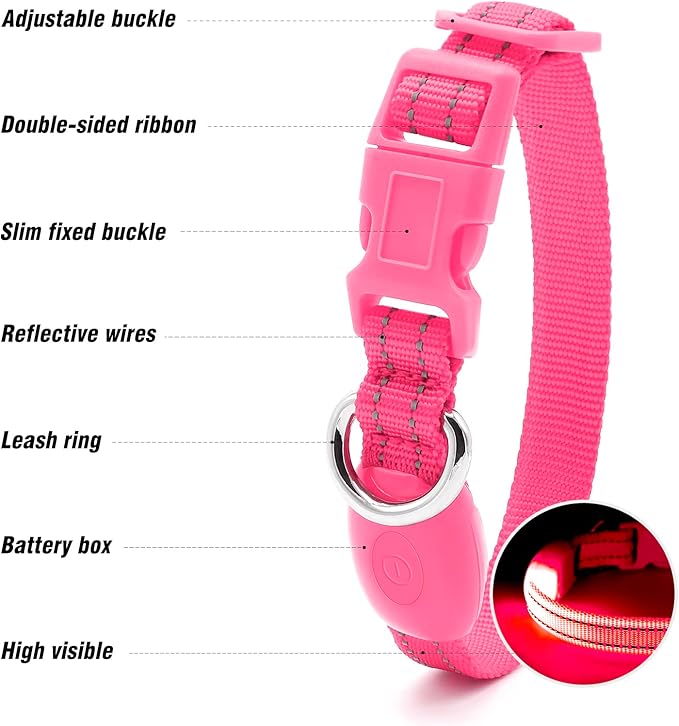 Visinite Light Up Dog Collars for Small Dogs,LED Dog Collar Light Rechargeable,Fully Adjustable