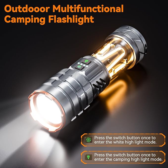 LED Flashlights High Lumens Rechargeable, 90000 High Lumens Super Bright Flashlight Camping with 11