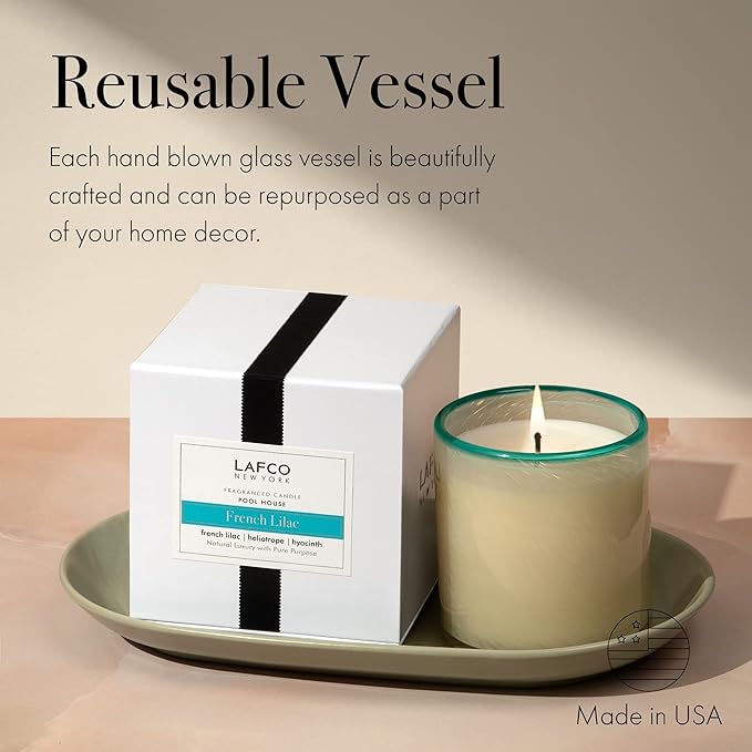 LAFCO New York Classic Candle, French Lilac - 6.5 oz - 50-Hour Burn Time - Reusable, Hand Blown