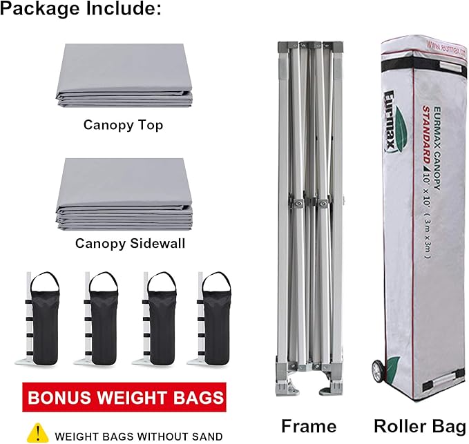 Eurmax USA 10'x10' Pop-up Canopy Tent Commercial Instant Canopies with 4 Removable Zipper End Side