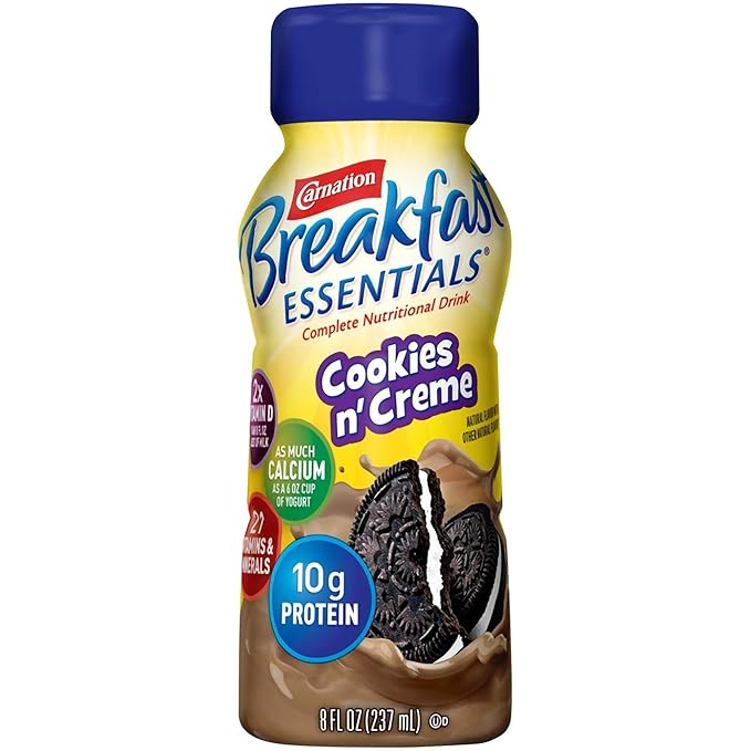 Carnation Breakfast Essentials Complete Nutritional Drink Cookies N Crème Flavor 8 oz Bottle 24 Ct