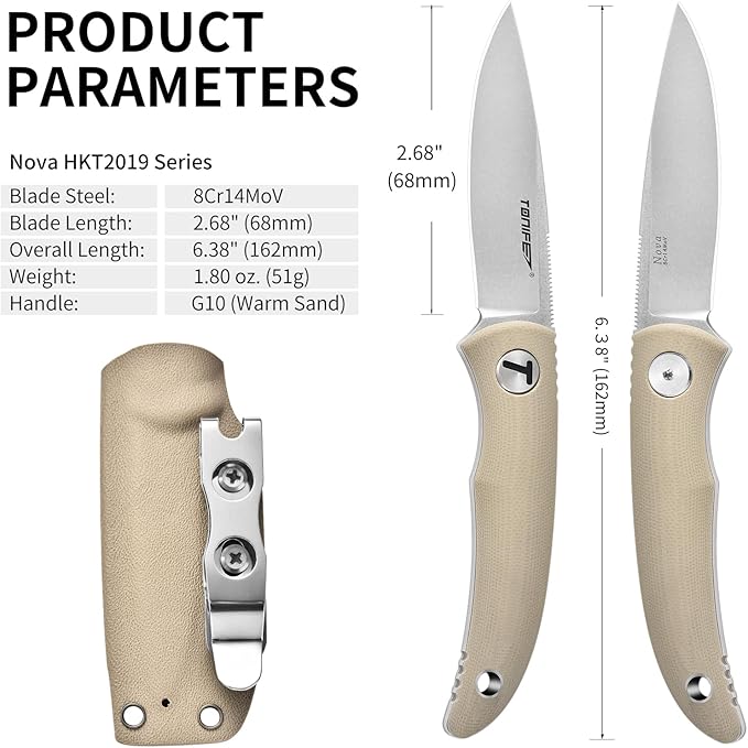 TONIFE Nova 2.68'' Blade Mini Neck Knife Full Tang Fixed Blade Knife with Kydex Sheath and