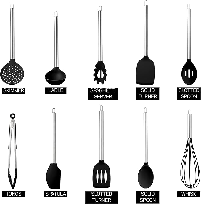 COOK WITH COLOR Silicone Cooking Utensils, Kitchen Utensil Set, Easy to Clean Silicone Kitchen