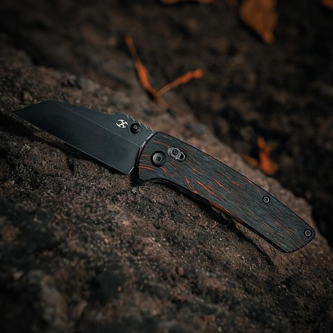 KANSEPT Main Street Pocket Folding Knife, 3.36''Black 154CM Sharp Blade,Black and Red G-Mascus