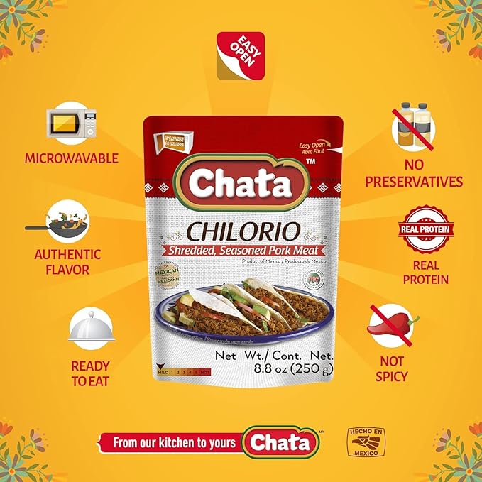 Chata Pork Chilorio, Shredded Seasoned Meat, 8.8 oz, Pack of 1