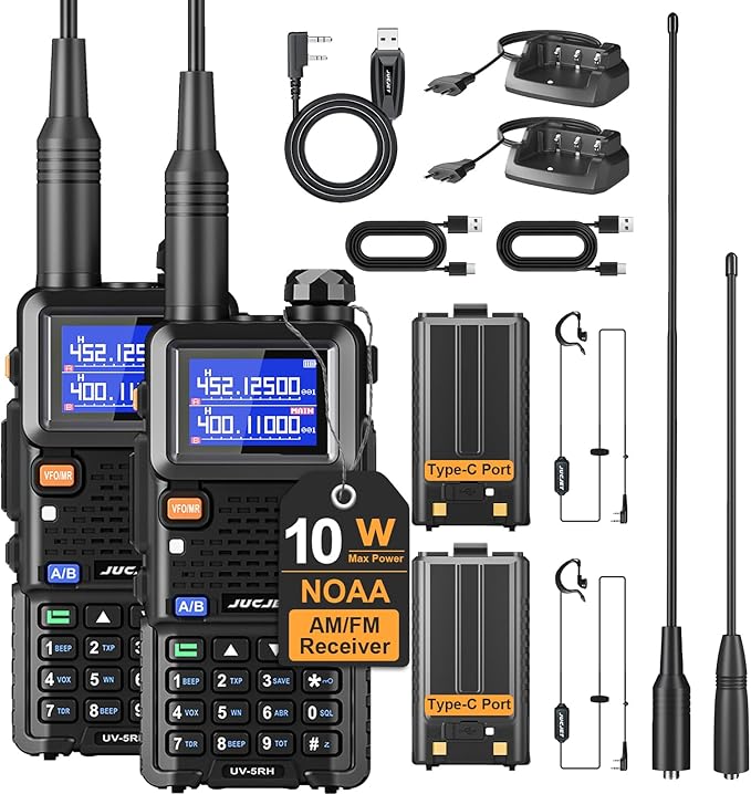 5RH Ham Long Range Radio 10W Radio (Upgraded of UV-5R), 999CH One Key Frequency Match, 2500mAh