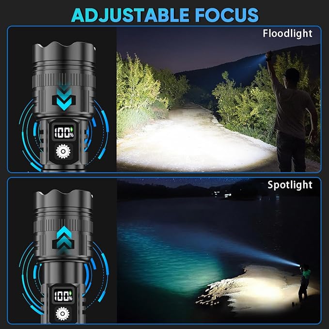 Flashlights High Lumens LED Rechargeable, 2000LM Poweful Tactical Flashlights, Super Bright Flash
