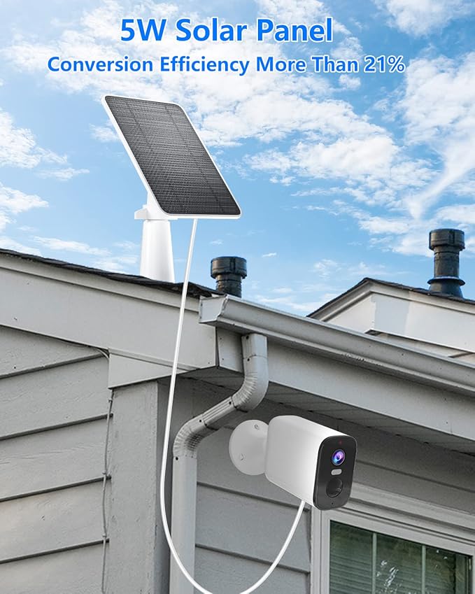 Solar Panel for Security Camera, 5W USB Solar Panel for DC 5V Security Camera, Micro USB & USB-C