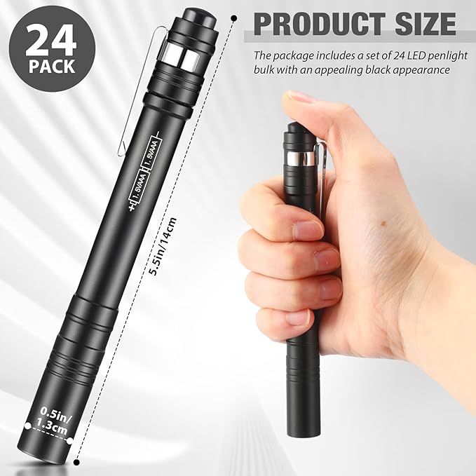 24 Pack Mini Pen Flashlights Bulk LED Pen Lights Aluminum Pocket Flashlights with Clips Small
