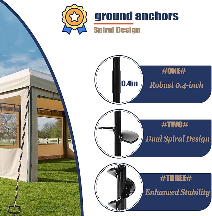 16In Tent Stakes with 6PCS Heavy Duty Adapter, Screw Ground Anchors, Tree Straightening Kit, Mobile
